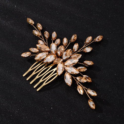 Teyglen Women Dainty Simple Full Rhinestones Red Blue Black Bride Wedding Hair Comb Luxurious Hair Accessories Shiny Rhinestones Bridal Side Hair Combs for Women Bride Girls (Champagne)