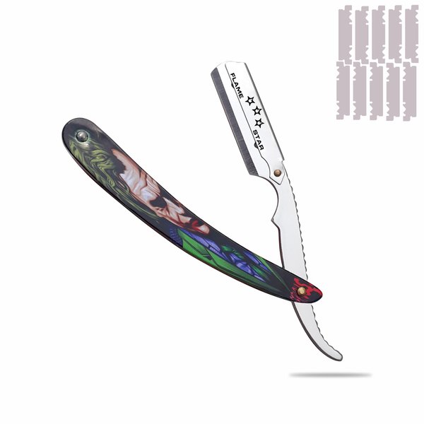 Joker Coated Changeable Blade Professional Barber Straight Edge Salon Hair Cut Razor 100% Stainless Steel with Blades By "FLAME STAR"