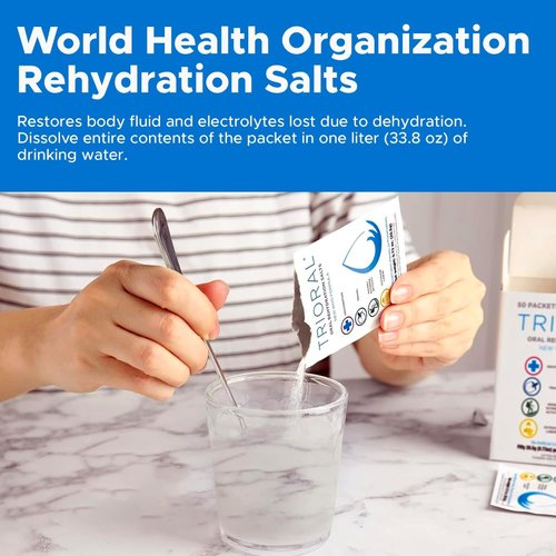 TRIORAL Rehydration Electrolyte Powder Packs - WHO New Hydration Supplement Salts Formula - Combat Dehydration from Workouts, Excessive Fluid Loss and Much More - 15 Drink Mix Packets
