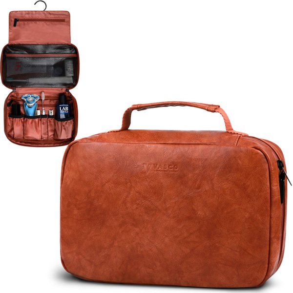VASCO Hanging Toiletry Bag for Women & Men – Toiletry Kit, Water-Resistant Travel Organizer Brown (Eco Leather)