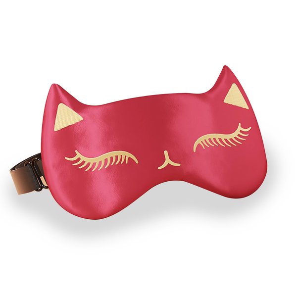 Drizzle Cat Eye Mask Natural Silk Sleep Mask Cute Smooth and Soft Eye Covers for Sleeping (Red)