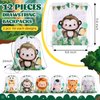 Ctosree 12 Sets Jungle Safari Party Favors Jungle Party Decorations, Mini Jungle Stuffed Animals Safari Animals Keychain Animal Theme Drawstring Backpacks for Goodie Bag Fillers Zoo Party Supplies