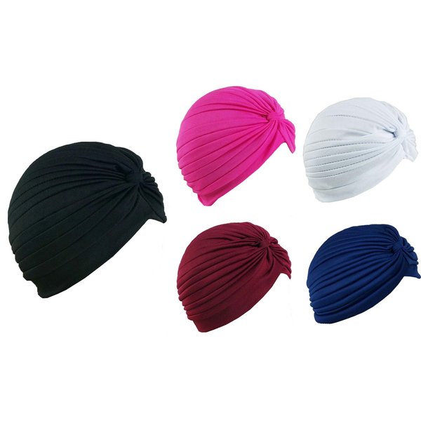 5 Women Stretchy Turban Chemo Cap Bennie Head Wrap Headwear (5 REG)