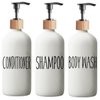 Shampoo and Conditioner Dispenser Set - Easy to Read Labels - Pump Bottle Dispenser for Shampoo, Conditioner, Body Wash - Glass Refillable Containers for Shower