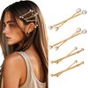 FRDTLUTHW 4PCS X Shaped Gold Metal Hair Bobby Pins,Pearl Hair Barrettes,Small Cute Hair Clips,Fashion Non Slip Styling Hair Accessories for Women(Gold)
