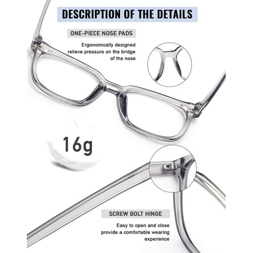 PANNER Oversized Square Blue Light Blocking Glasses for Women Men Anti Glare Reduce Eyestrain Computer Glasses(Clear+Trnsparent Grey)