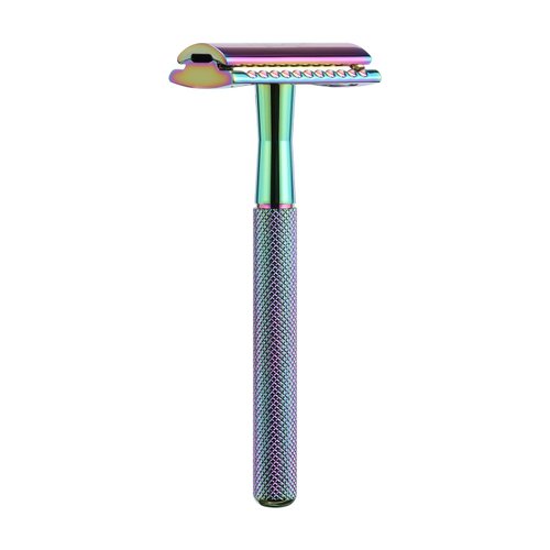 PINK REX Women's Double Edge Safety Razor Eco-Friendly Includes 10 Razor Blades (Rainbow Chrome)