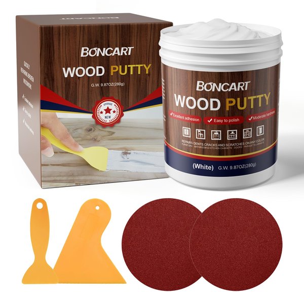 BONCART Wood Filler,Wood Putty,Wood Filler Paintable,Wood Repair Putty Stainable,9.87 Ounce White wood filler,Wood furniture repair kit,Quickly repair any broken and defective wooden furniture