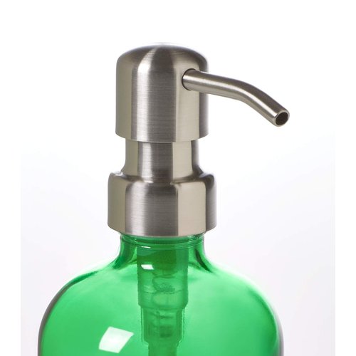 Executive Style Green Glass Soap Dispenser with Stainless Steel Pump and Non Slip Coaster/Countertop Protector - Green 16oz Glass Bottle Lotion Bottle by Industrial Rewind