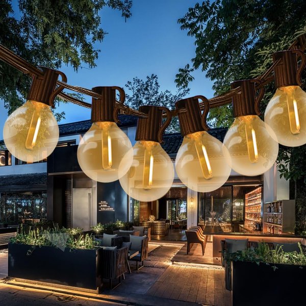 LED Globe G40 Outdoor String Lights, 40Ft Patio Lights with 25+3 Glass Bulbs(1w, 2700k), Commercial Hanging Lights for Backyard Bistro Pergola Party Decor