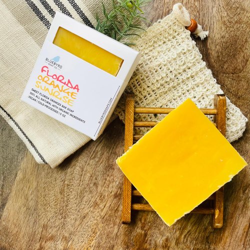Bluebyrd Soap Co. Florida Sunrise Artisan All Natural Soap Bar | Scented with 100% Orange Essential Oils | Natural and Organic Ingredients Bath Soap for Men & Women | USA Handmade, 5oz.(FLORIDA)