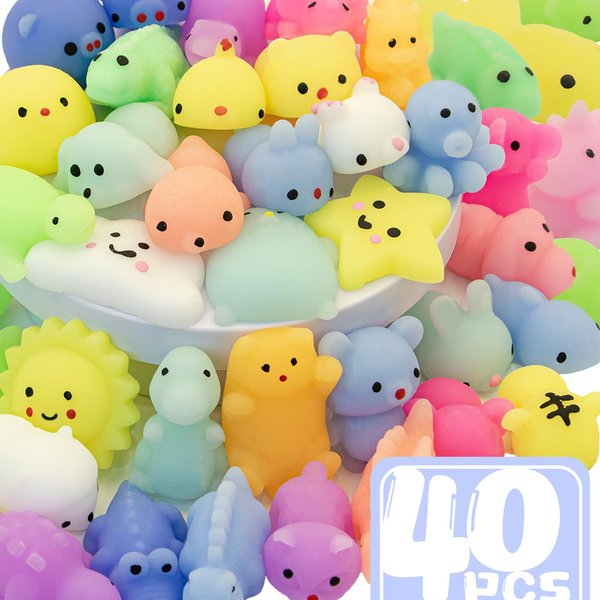 Cocurb Squishes 40 Pcs Tiny Mochi Squishy Toys for Kids Age Over 3 Years Old,Kawaii Squishy Animals, Party Favors for Kids, Stress Relief Toy for Boys Girls Birthday Present, Goodie Bag Stuff