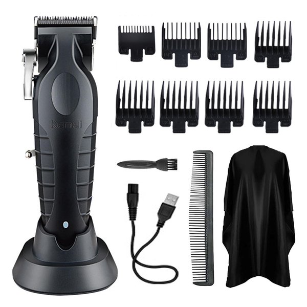 KEMEI KM-2296 Cordless Hair Clippers, Rechargeable Beard Trimmers with 2500mAh Lithium-Ion Battery, Carbon Steel Blade, 8 Guide Combs for Men Grooming Kit