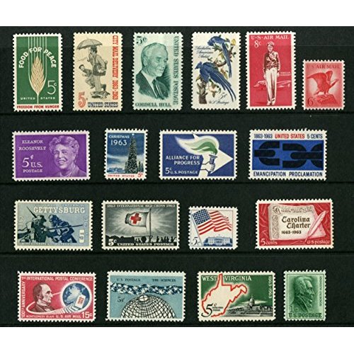COMPLETE MINT SET OF POSTAGE STAMPS ISSUED IN THE YEAR 1963 BY THE U.S. POST OFFICE DEPT. (Total 18 stamps)