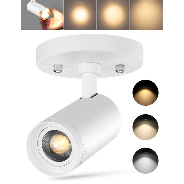 VANoopee 3-Color Zoomable LED Ceiling Spotlight Flush Mount Adjustable Spotlight Directional Spot Lights Indoor Bright Accent Monopoint Fixture for Living Room Bedroom - CRI90 15-55° 10W 800lm White