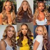 4/27 Brown Honey Blonde Highlight Ombre bob Lace Front Wigs Human Hair T Part HD Transparent Lace Body Wave Wigs 180% Density Brazilian Human Hair Brown Mix Golden Colored Wigs for Women(14 Inch)