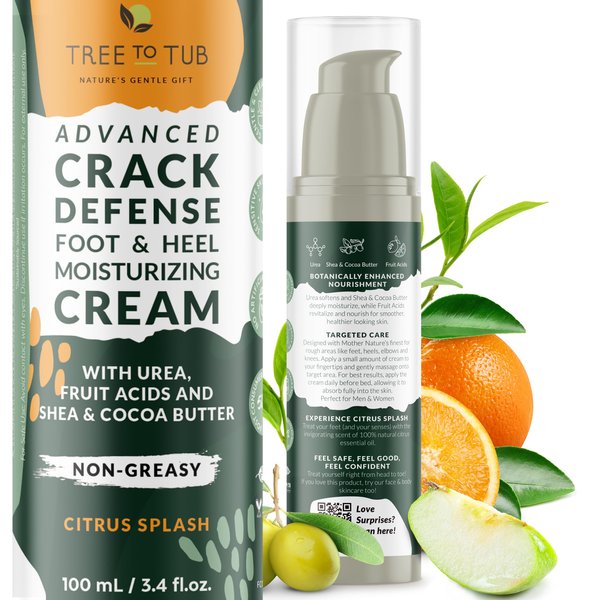 Tree to Tub Foot Cream for Dry Cracked Heels and Feet - Foot Lotion for Dry Cracked Feet, Non-Greasy Foot Moisturizer Urea Cream w/Softening Shea Cocoa Butter, Citrus Foot Care for Women & Men
