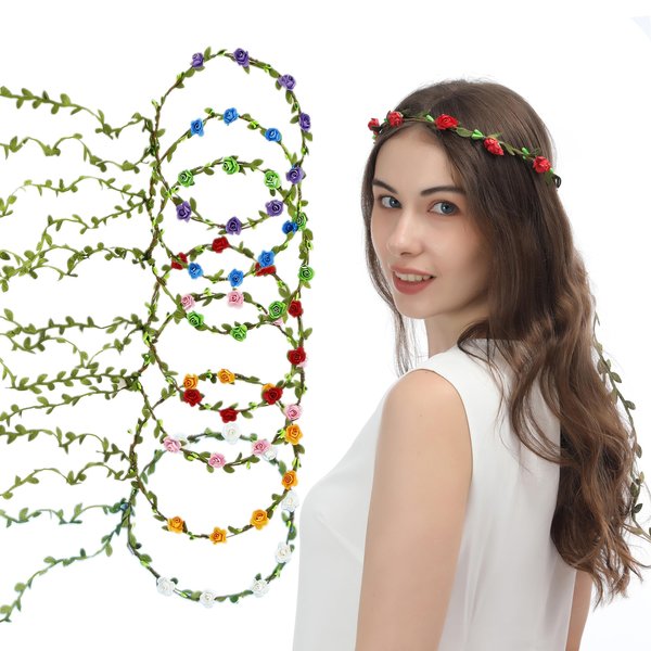 FUGZAUD 7 Pack Paper Flower Crown Floral Headband Wreath Garland Bohemian Style Wedding Bride Bridal Headwear Party Festivals Hair Accessories Mixed Color (Without Rope)