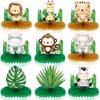 Leinuosen 9 Pcs Baby Jungle Animals Honeycomb Centerpieces Safari Baby Shower Decorations Jungle Safari Sage Green Themed Birthday Party Supplies for Boys Kids Baby Shower Nursery Party Decor