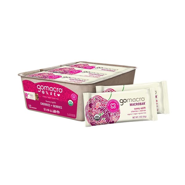 GoMacro MacroBar Organic Vegan Snack Bars Cherries + Berries 2 Ounce Bars (Pack of 12)
