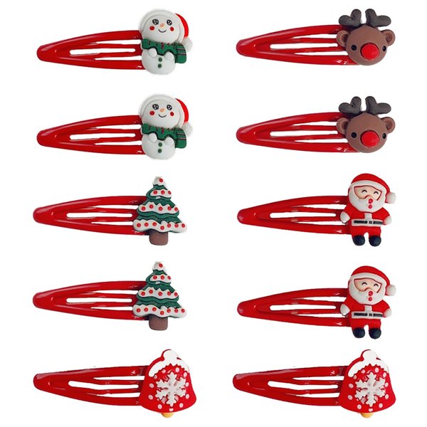 10pcs Christmas Hair Clips for Girls, Red Hair Clips Cute Santa Clause Reindeer Snowman Hair Barrettes Metal Snap Hairclips, Christmas Hair Accessories Stocking Stuffers Gifts for Girls Toddlers Kids