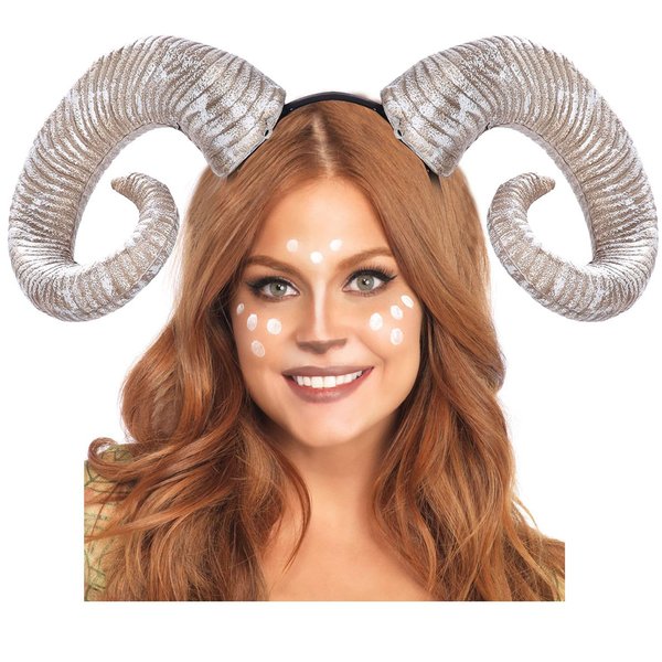 Satisyo Gothic Demon Horn Halloween Costume for Men Women Ram Sheep Horn Headhand Hoop Cosplay Devil Horn Headwear Hair Band (White Sheep/Ox Horn)