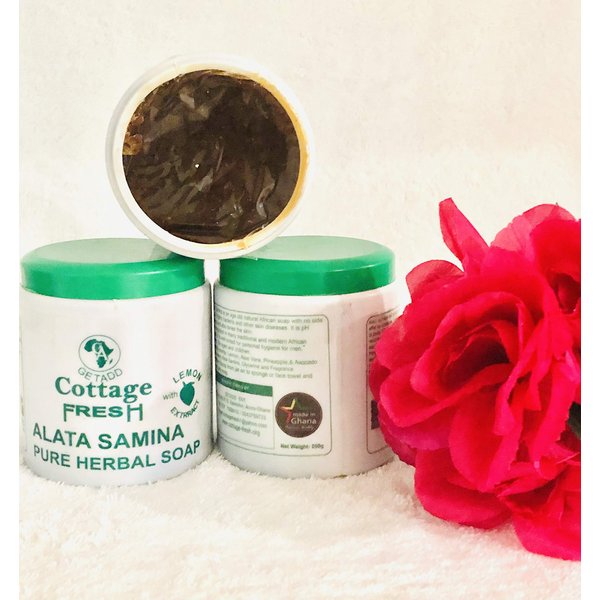 GETADD | Cottage Fresh Ghana | Alata Samina Pure Herbal Soap | Handmade Organic African Black Soap | Imported from Ghana | 19.4 oz. | 550 grams (Lemon Fresh, Green Top)