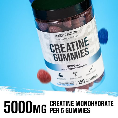 Jacked Factory Creatine Gummies 5g Daily Dose (1g per Gummy) - Creatine Gummy for Men and Women, Vegan-Friendly, Travel-Friendly, Third-Party Tested - 150 Gummies, Blue Raspberry