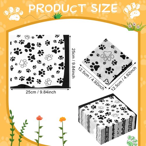 100 Pieces Paw Print Napkins 2 Layers Paw Print Party Supplies Farm Animal Party Napkins for Animal Themed Birthday Party Western Party Baby Shower, 5 x 5 Inch