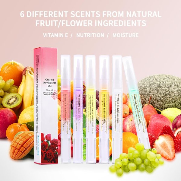 SULLMAR 6Pcs Cuticle Oils Pen Nourishment Pens 6 Smell Revitalizer for Nail Skin Care