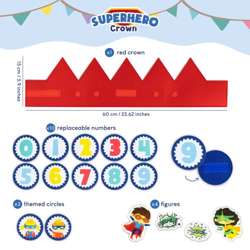 BONNYCO Superhero Birthday Crown with Interchangeable Numbers from 0 to 9 & Themed Figures First Birthday Gifts For Boys, Birthday Hat 1st Birthday Crown Boy | Super hero Birthday Boy Hat Carnival