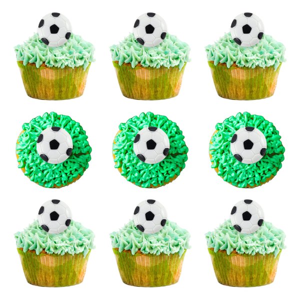 20Pcs Soccer Ball Cupcake Toppers Resin Soccer Cupcake Food Picks Sport Balls Baby Shower Wedding Birthday Party Cake Decorations Supplies