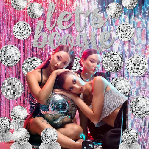 Disco Party Decorations, 70s Party Decorations Includes Lets Boogie Banner Disco Ball Hanging Swirls, Disco Ball Honeycomb Centerpieces, 80s 90s Disco Themed Party