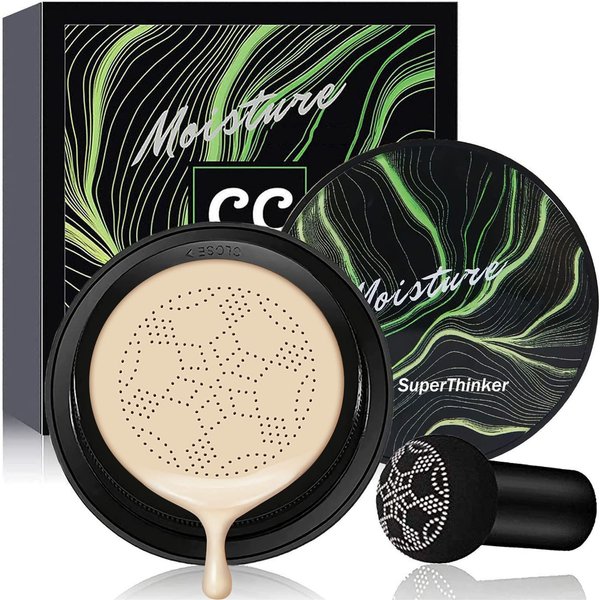 SuperThinker Air Cushion CC Cream Mushroom Head Foundation, Moisturizing BB Cream Makeup Long Lasting Matte Concealer (Ivory)