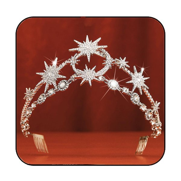CAKURE Moon Star Crown Headband Silver Bride Wedding Tiara and Crown Glitter Rhinstones Headpiece Bridal Hair Accessories for Women and Girls