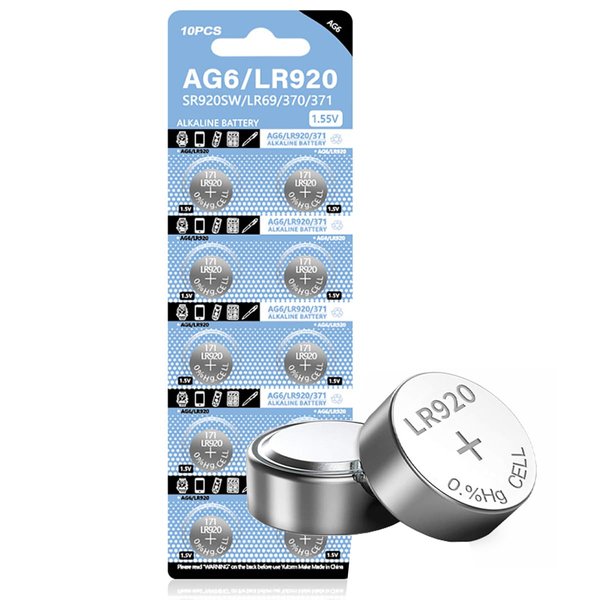 Cotchear 10 Pcs AG6 Button Cell Battery 1.55V Coin Alkaline Battery 371 SR920SW LR920 SR927 171 370 L921 LR69 SR920 AG6 Batteries [10pcs/pack]