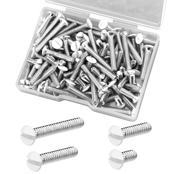 TOYMIS 100Pcs 4 Sizes 6-32 Thread Black Wall Plate Screws Outlet Cover Screws Switch Cover Screws Replacement Wall Plate Screws Electrical Screws (White)
