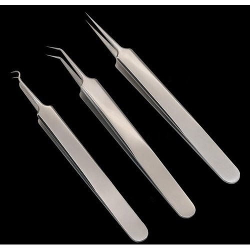 1Set(3PCS) Silver Professional Remove Blackheads Tweezers Set - Stainless Steel Straight/Slanted & Pointed Splinter/Bend Curved Blemish Extractor Tool for Acne Zit Cystic Blemish Whitehead Popping