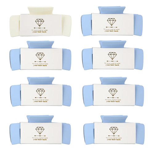 Loanzeg Bridesmaid Hair Claws Bachelorette 4.1 Inch Square Hair Clips Set of 8 Bridal Shower Rectangular Hair Claw Clip ideas Gift for Wedding Party Favors Bridesmaid Proposal Gifts (White&Dusty Blue)