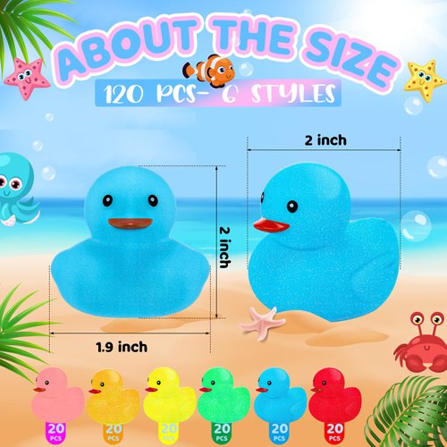 Syhood 60 Pcs Glitter Rubber Ducks 2" Colorful Rubber Duckies Fidget Toy Small Assorted Rubber Ducky for Bath Birthday Gifts Stress Relief Summer Beach and Pool Activity Cruise Decorations