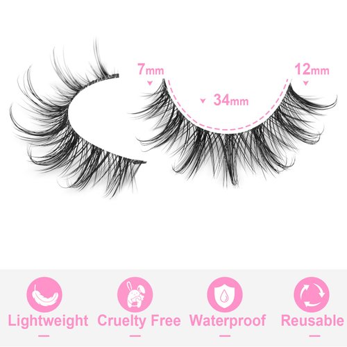 Manga Lashes Clear Band Natural Lashes Wispy Asian 12mm 3D Short Lashes D Curl False Eyelashes Pack by Kiromiro