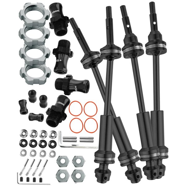 RCHuiWow Driveshafts w/Hex Hub Adapters Upgrades Part for 1/10 Slash 4x4 (VXL) Rustler 4x4 (VXL) Stampede 4x4 (VXL)，Steel #45 Front & Rear 4PCS CVD Axles & 12mm to 17mm Hex Hub Adapters，Titanium