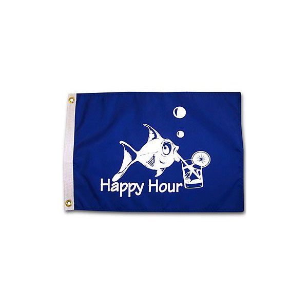 Happy Hour Fish Royal Blue Outdoor Garden Flag 12X18in
