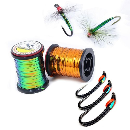 HUANGENG Fly Tying Flat Peacocks Tinsel Spool Flat Metallic Fly Tying Tinsel Saltwater Flashing Fly Tying Materials Easy to Use