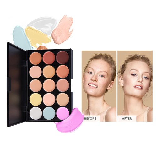 15 Colors Cream Contour Face Concealer Palette, FantasyDay Long Lasting Full Hydrating Coverage Conceals Corrects Foundation Camouflage Makeup Set for Correcting Dark Circles Acne Blemish + 11 Brush