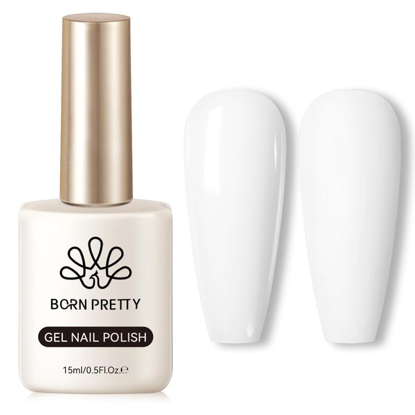 Born Pretty Hema-Free Gel Nail Polish, 15ml White Color Soak Off U V LED Gel Polish Nail, French White Wedding Tips Nail Art DIY Manicure at Home