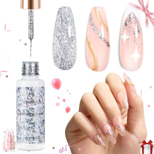 beetles Reflective Glitter Gel Liner Nail Art, 1pcs 7ml Silver Glitter Liner Gel Polish for Gel Art Paint Sparkly Shiny Liner Nail Design Polish for Nail Art Design Color Gel Nail Gel Nail Art Brush