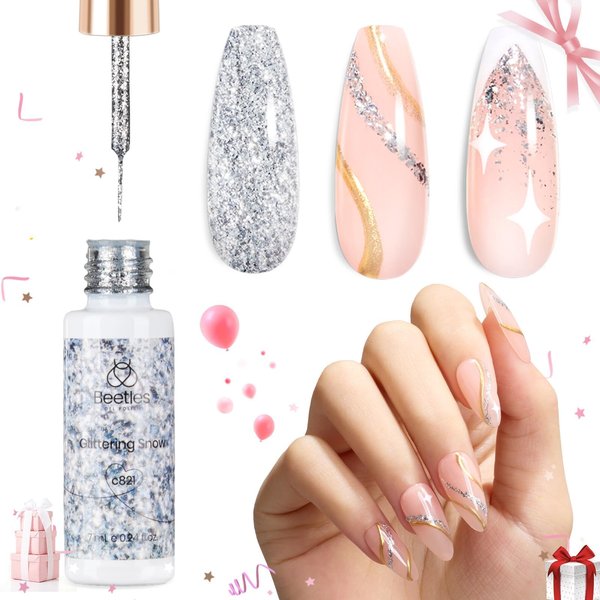 beetles Reflective Glitter Gel Liner Nail Art, 1pcs 7ml Silver Glitter Liner Gel Polish for Gel Art Paint Sparkly Shiny Liner Nail Design Polish for Nail Art Design Color Gel Nail Gel Nail Art Brush