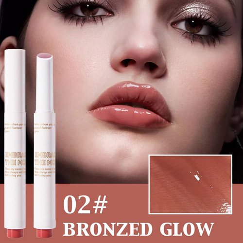 Moisturizing Solid Lipstick Non Sticky Lipstick, Moisturizing Lipstick Glossy Tinted Lip Balm,Long Lasting Non-Stick Lip Gloss Cute Makeup,High-gloss for Plumper Looking Lips,Vegan,Bronzed Glow (02#)