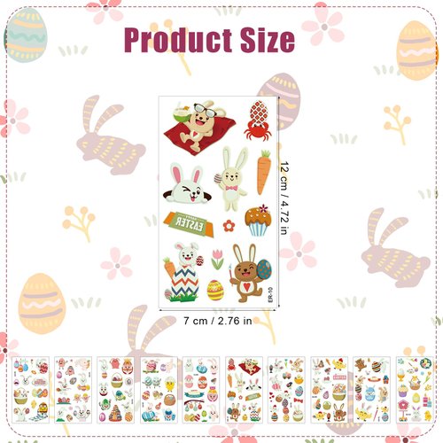 10 Sheets Luminous Easter Tattoo Sticker for Kids, Cute Colorful Egg Bunny Temporary Tattoos Glow-in-the-Dark Rabbit Tattoo Easter Party Favors Gift Basket Stuffer Games Prizes